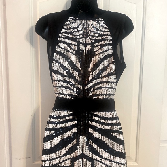 “BEBE” Zebra Stripes Sequin & Mesh Dress - Picture 7 of 11